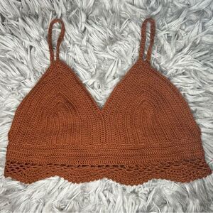 Earthbound festival crochet knit burnt rust orange boho top women’s size medium